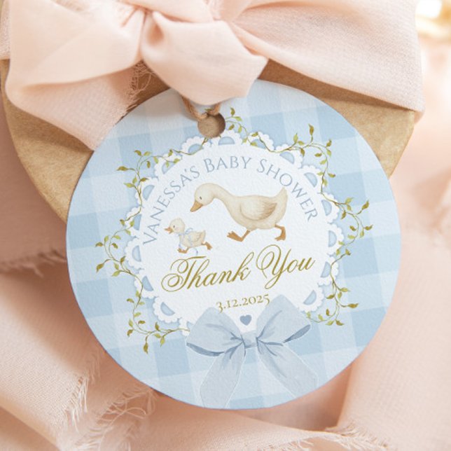 Étiquettes Cadeau Little Silly Goose Blue Baby Shower Thank you (Créateur téléchargé)