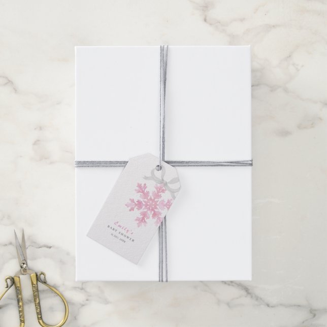 Étiquettes-cadeau Little Snowflake Pink Baby Shower (Avec de la ficelle)