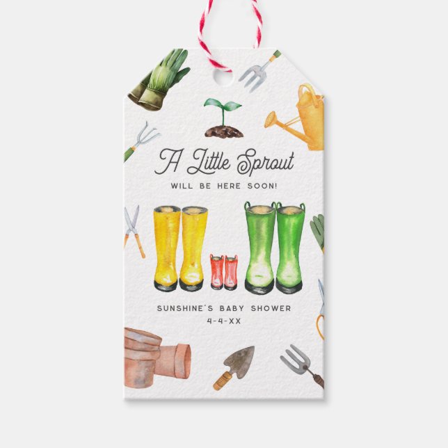 Étiquettes-cadeau Little Sprout Red Boots Garden Baby shower (Devant)