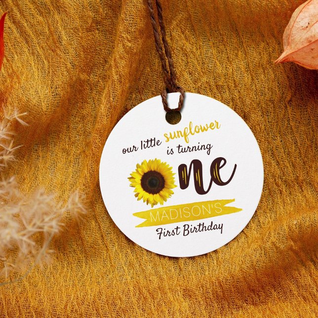 Étiquettes Cadeau Little Sunflower 1st Birthday Favoriser les étique (Créateur téléchargé)