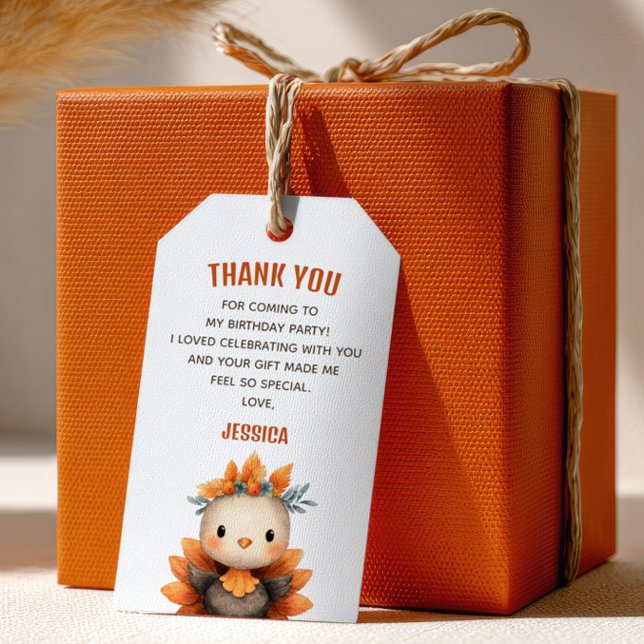Étiquettes-cadeau Little Turkey Thanksgiving 1st Birthday Thank You (Créateur téléchargé)