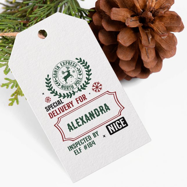 Étiquettes-cadeau Livraison de l'Express père Noël pour (Nom personn (Aff a magical touch to your holiday gift giving with this cute, personalized gift tag!)