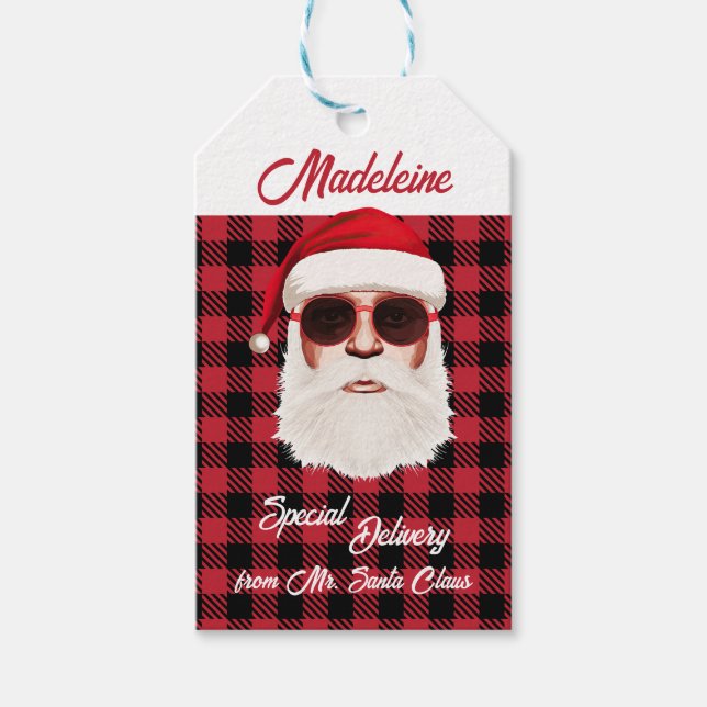 Étiquettes-cadeau Livraison spéciale amusante Père Noël Red Black Bu (Devant)