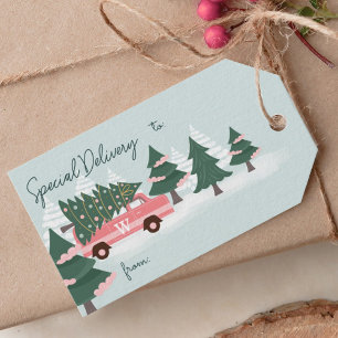 Étiquettes-cadeau Livraison spéciale Arbre de Noël Rétro Pink Van