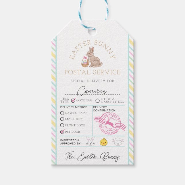 Étiquettes-cadeau Livraison spéciale du Bunny de Pâques (Devant)
