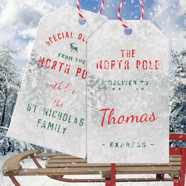 Étiquettes-cadeau Livraison Spéciale Du Pôle Nord Ajouter Un Nom (Special Delivery From The North Pole Add Name Christmas Holiday Gift Wrapping Name Tags)