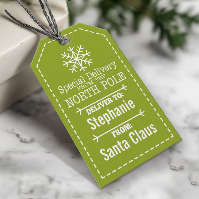 Étiquettes-cadeau Livraison spéciale du pôle Nord et du Père Noël (Custom Christmas Gift Tag)