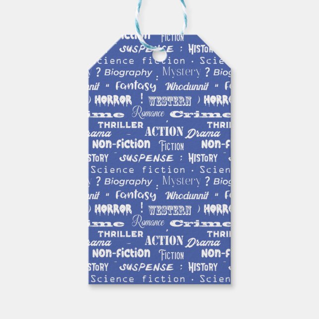 Étiquettes-cadeau Livre Genres Bleu Blanc (Devant)