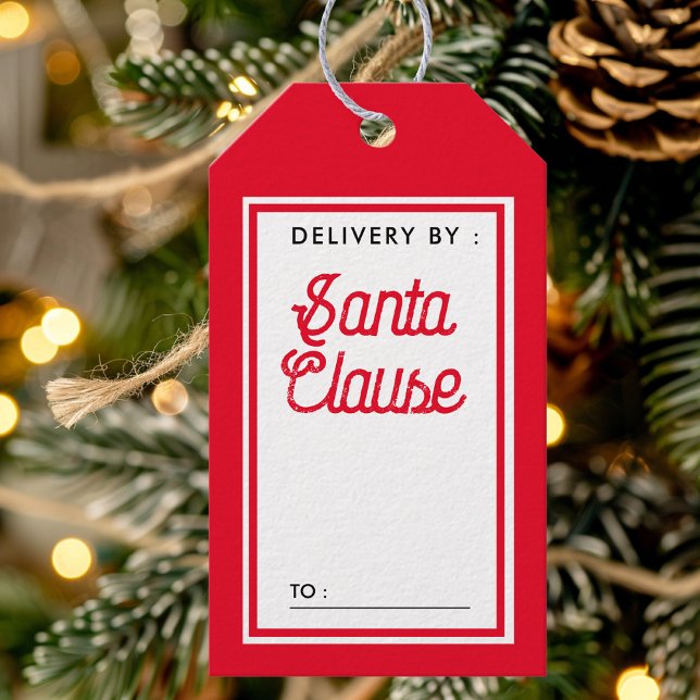 Étiquettes-cadeau Livré par le Père Noël Rouge et Blanc Noël (Créateur téléchargé)