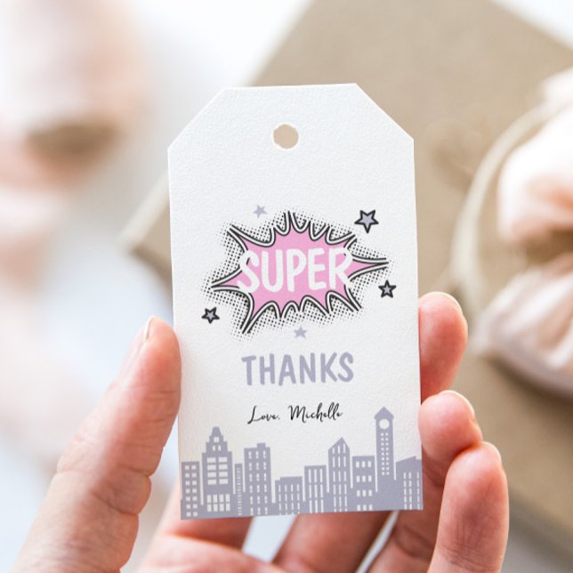 Étiquettes-cadeau Livre rose Superhero Anniversaire (Créateur téléchargé)