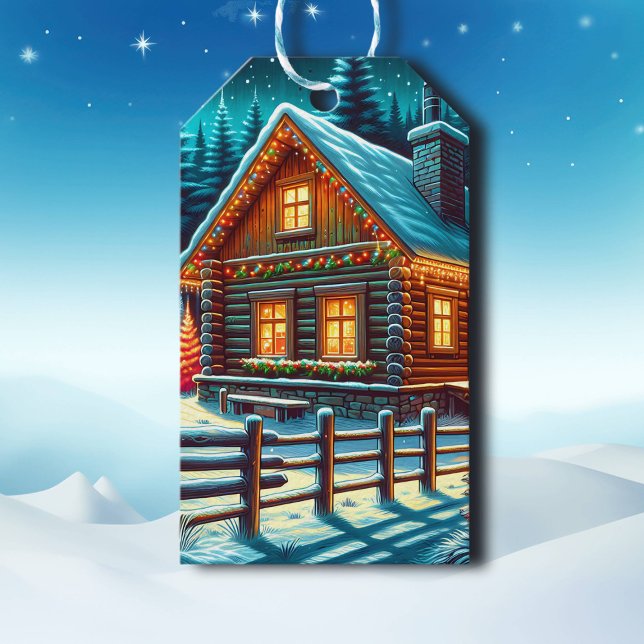 Étiquettes-cadeau Log Cabine le soir de Noël à et depuis (Créateur téléchargé)