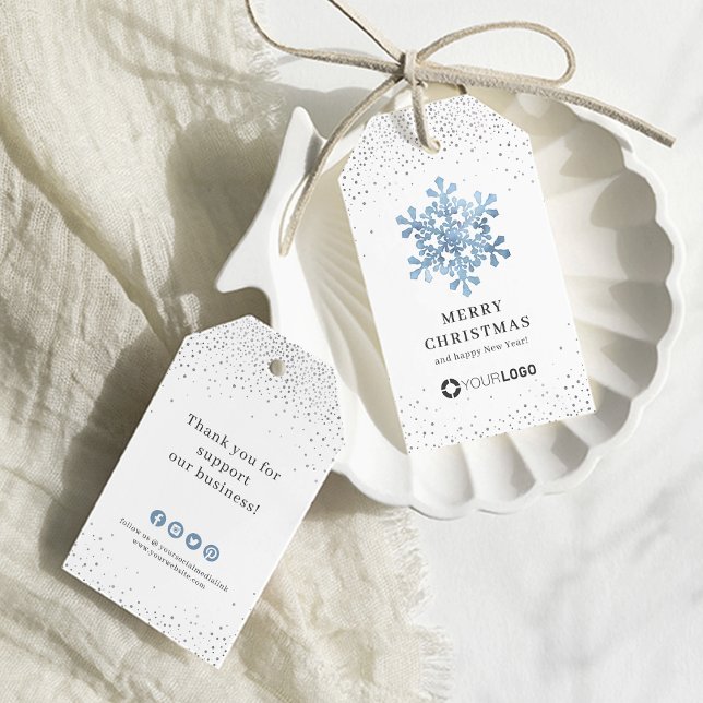Étiquettes-cadeau Logo de la compagnie Blue snowflacon Noël (Blue snowflake company logo Christmas Gift Tags)