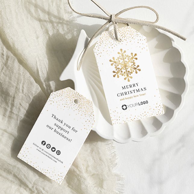Étiquettes-cadeau Logo de la société Snowflon fausse or Noël (Snowflake company logo faux gold Christmas Gift Tags)
