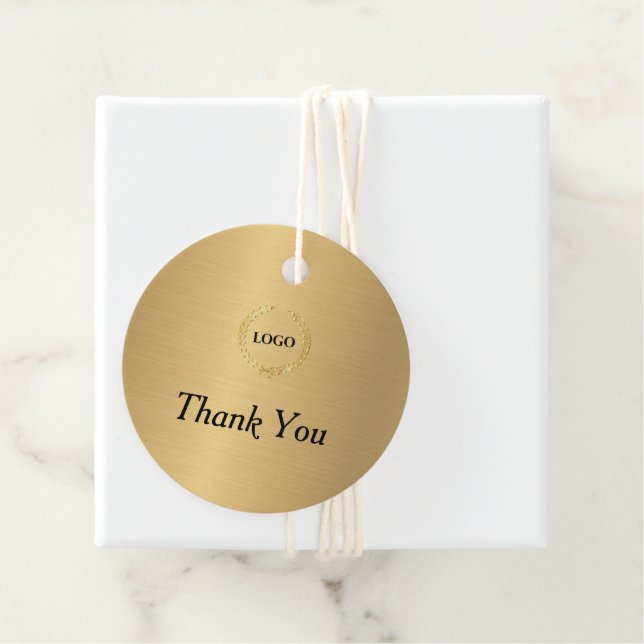 Étiquettes Cadeau Logo de l'entreprise Balises Cercle Gold Hang (En situation)