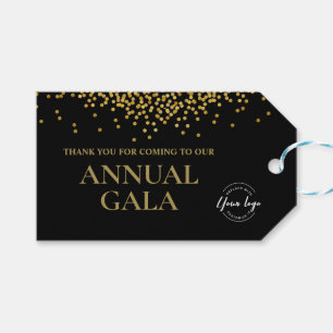 Étiquettes-cadeau Logo de l'entreprise Black Gold Confetti Gala annu