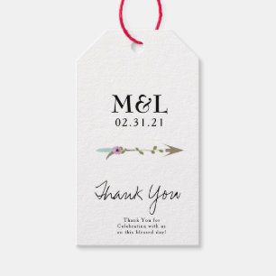 Étiquettes-cadeau Logo de mariage minimaliste avec flèche et script 