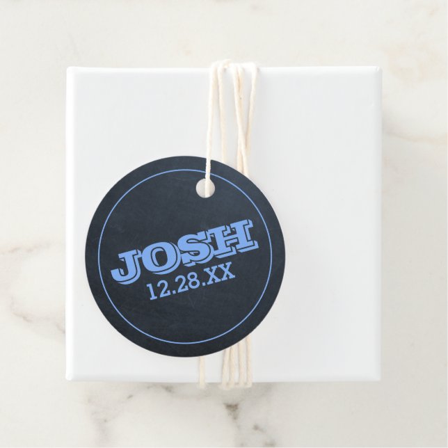 Étiquettes Cadeau Logo de nom bleu Chalkboard (En situation)