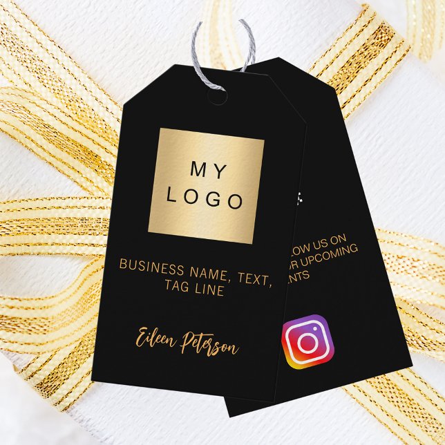 Étiquettes-cadeau Logo d'entreprise en or noir QR Instagram tag (Créateur téléchargé)