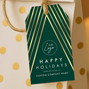 Étiquettes-cadeau Logo d'entreprise Green Gold Christmas Tree