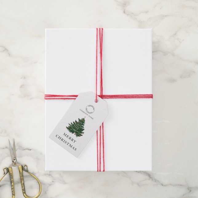 Étiquettes-cadeau Logo d'entreprise Joyeux sapin de Noël (Avec de la ficelle)