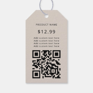 Étiquettes-cadeau Logo d'entreprise moderne QR Code Beige Prix Tags