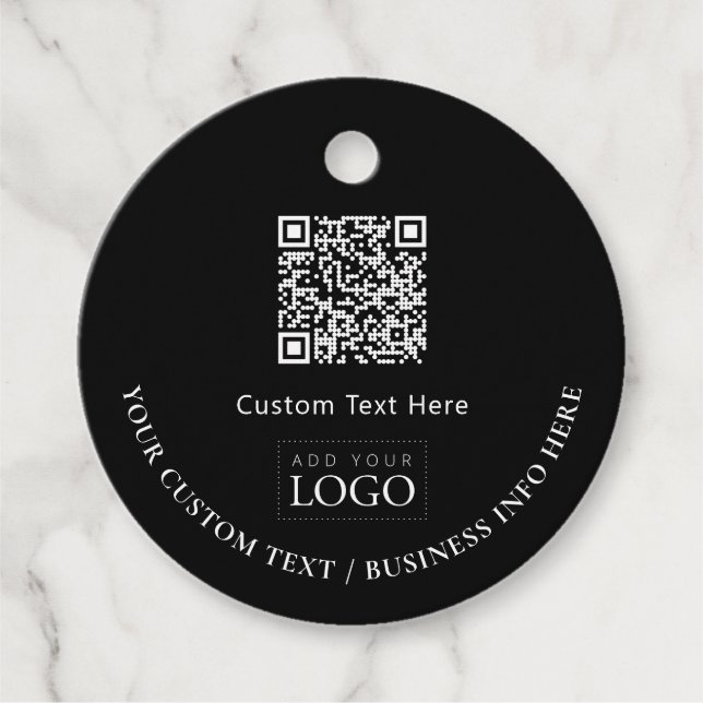 Étiquettes Cadeau Logo d'entreprise noir simple QR Code promotionnel (Devant)