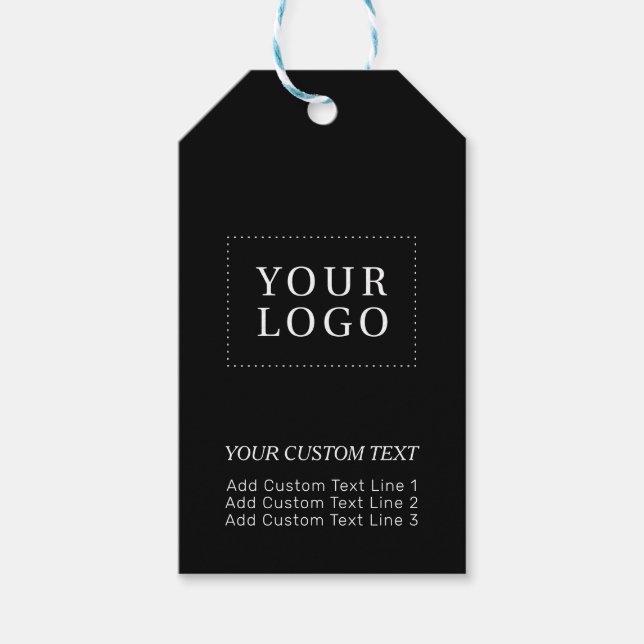 Étiquettes-cadeau Logo d'entreprise personnalisé de marque noire pro (Devant)
