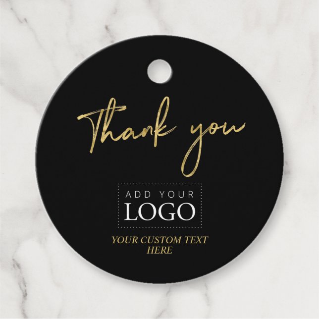 Étiquettes Cadeau Logo d'entreprise personnalisé Gold & Black Merci (Devant)