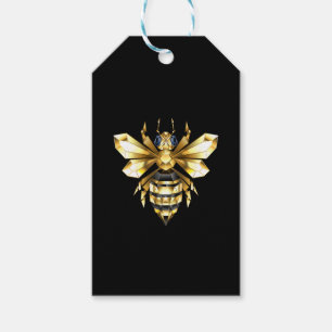 Étiquettes-cadeau Logo Faux Gold Foil Bee Polygonal sur Noir