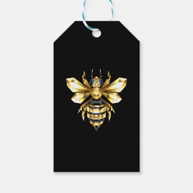 Étiquettes-cadeau Logo Faux Gold Foil Bee Polygonal sur Noir (Devant)