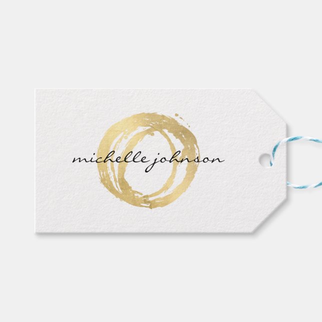 Étiquettes-cadeau Logo Luxe Faux Gold Peint Cercle Designer (Devant (Horizontal))