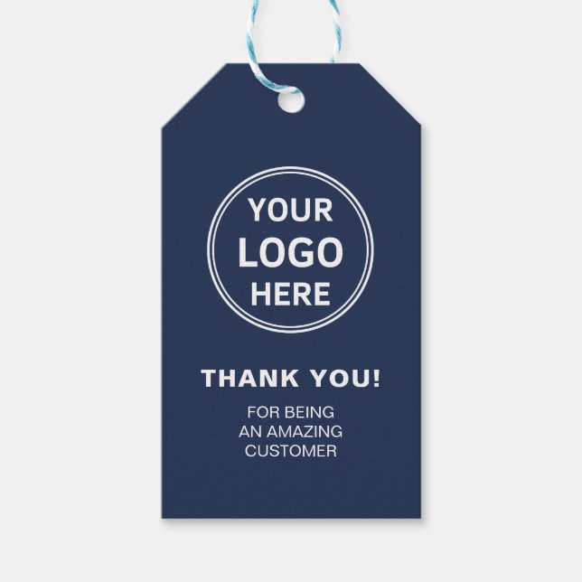 Étiquettes-cadeau Logo personnalisé Marine Blue Merci Business (Devant)