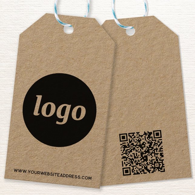 Étiquettes-cadeau Logo simple avec texte et codes QR Balises commerc (Simple logo with custom text business branding promotional QR code price or hang tag)