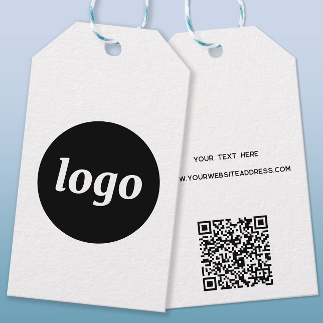 Étiquettes-cadeau Logo simple avec texte et codes QR Balises commerc (Simple logo with custom text business branding promotional QR code price or product hang tag)