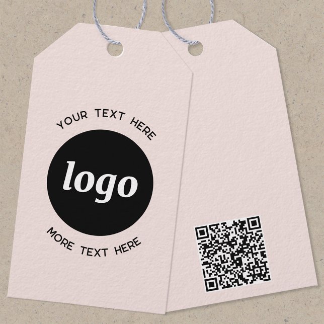 Étiquettes-cadeau Logo Texte QR Code Blush Pink Business Prix ou (Logo with QR code and custom text business promotional blush pink price or product tags)