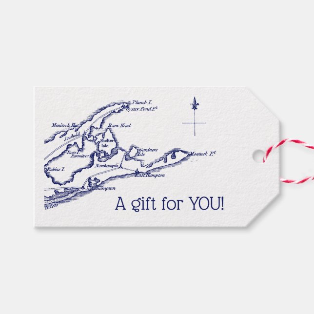 Étiquettes-cadeau Long Island The Hamptons Map VC (Devant (Horizontal))