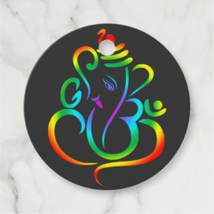 Étiquettes Cadeau Lord Ganesha coloré sur noir