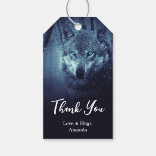Étiquettes-cadeau Loup sauvage avec de beaux yeux bleus Merci
