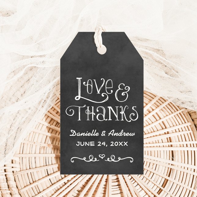 Étiquettes-cadeau Love and Thanks Rustic Script Chalkboard Mariage (Créateur téléchargé)