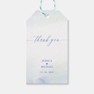 Étiquettes-cadeau Love Cœur Bleu & Faveur de Mariage à l'Aquarelle