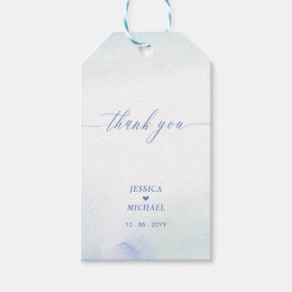 Étiquettes-cadeau Love | Cœur Bleu & Faveur de Mariage à l'Aquarelle