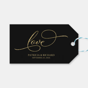 Étiquettes-cadeau Love - Elegant Gold Foil Black Wedding Favor Tags