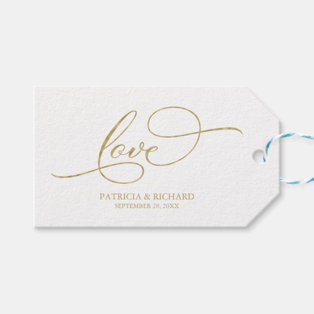 Étiquettes-cadeau Love - Elegant Gold Foil Script Wedding Favor Tags (Devant (Horizontal))