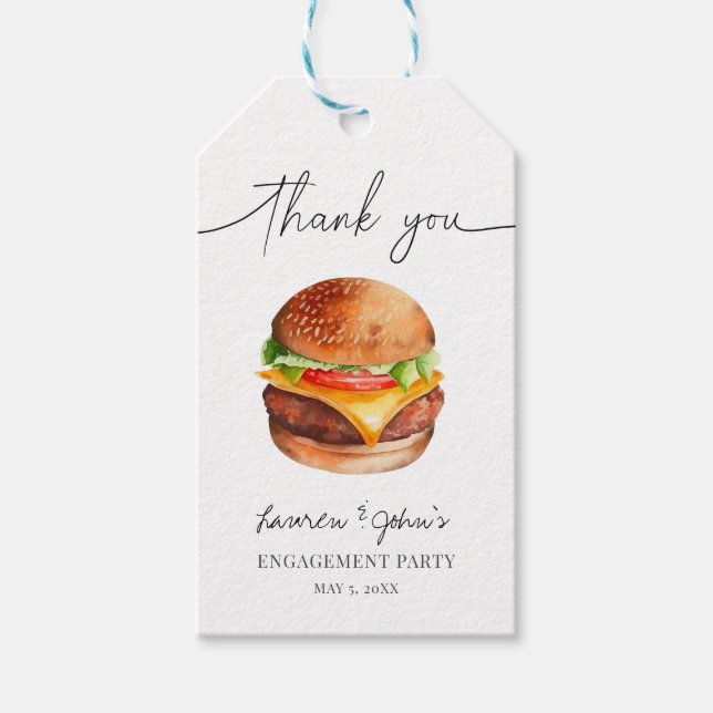 Étiquettes-cadeau Love et Party de Fiançailles Burgers (Devant)