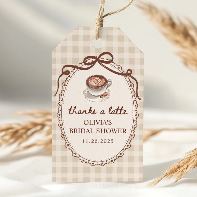 Étiquettes-cadeau Love is Brewing Gingham Coffee Bridal Shower Favor (Créateur téléchargé)
