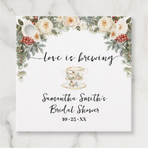 Étiquettes Cadeau Love is Brewing Shower de Mariée pour le Thé d'Hiv