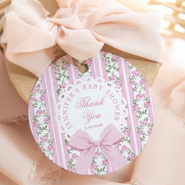 Étiquettes Cadeau Love Shack Baby Coquette Pink Bow Thank you (Créateur téléchargé)