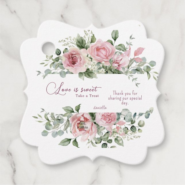 Étiquettes Cadeau Love Sweet Take a Treat Peonies Mariage (Devant)