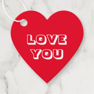 Étiquettes Cadeau Love You rouge blanc moderne audacieuse typographi