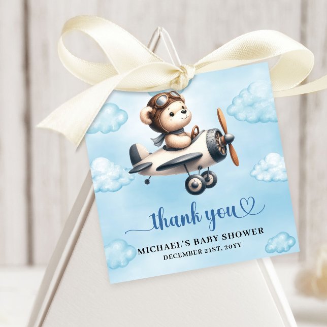 Étiquettes Cadeau Lovely Blue Brown Teddy Bear Aviator Boy Shower   (Lovely Blue Brown Teddy Bear Aviator Boy Shower Party Favor Tag

)